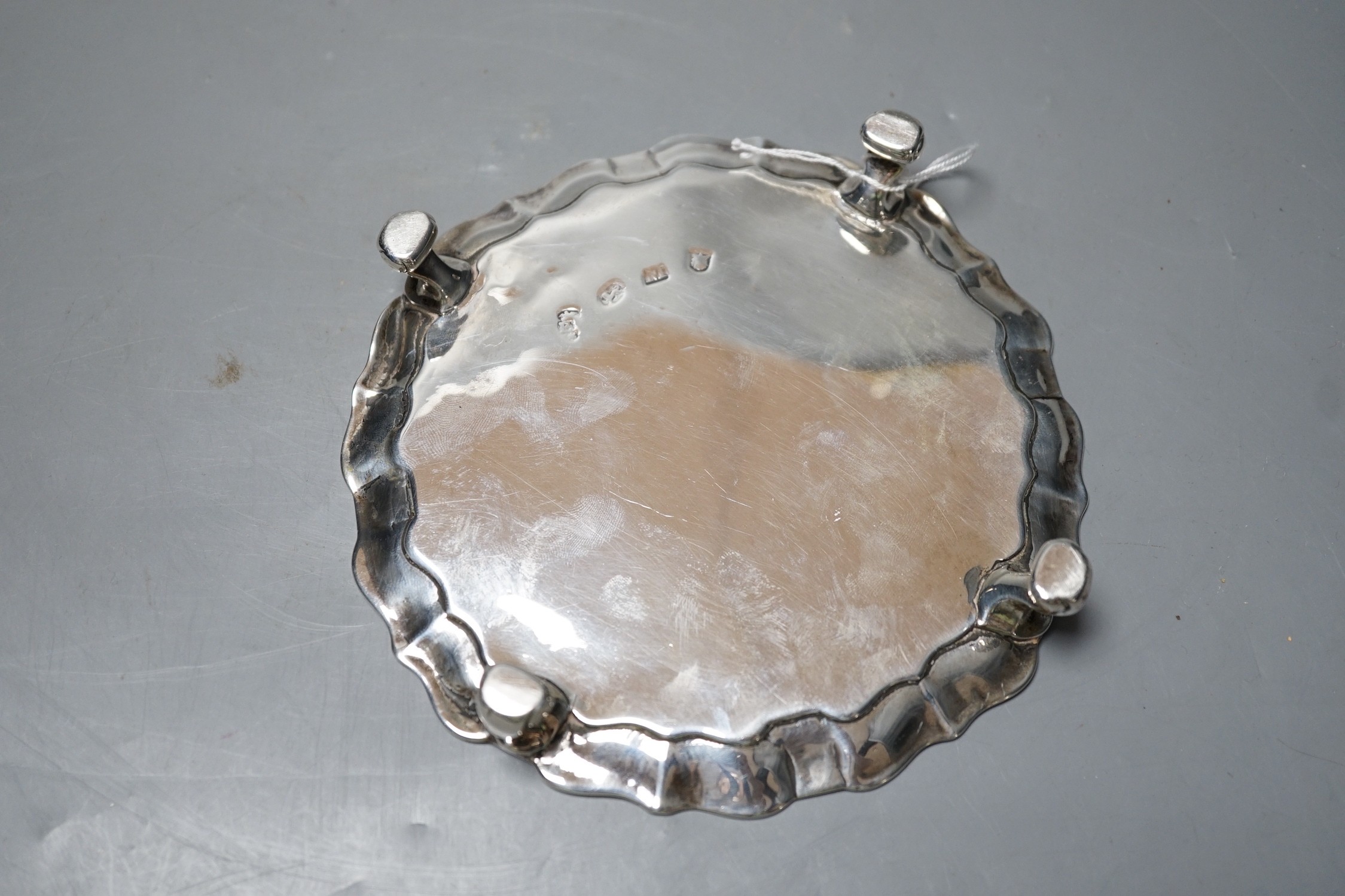 An early George II silver waiter, maker's mark rubbed, London 1727, 14.8cm, 7.3oz.